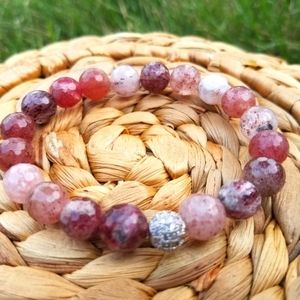 Strawberry quartz beaded bracelet, semi-precious stone